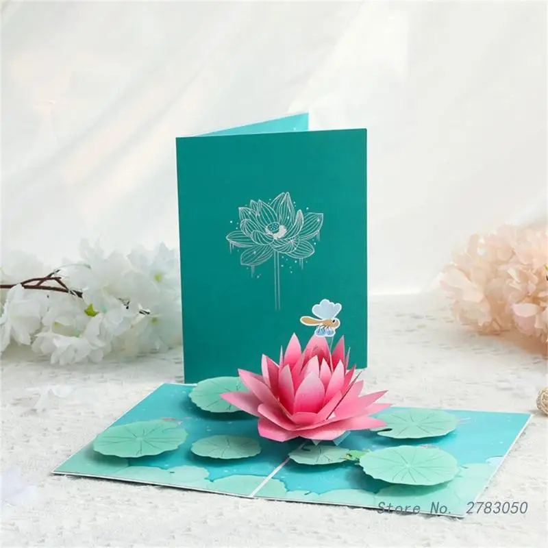 3D Mati Dan Lotus Flower voščilnico Rokopis Kartice Pribor za Poroko, Rojstni dan Vabila