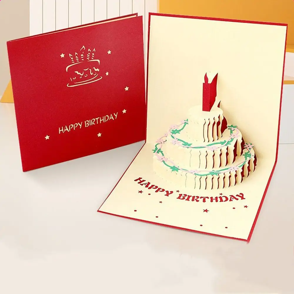 Zložljivi Happy Birthday Voščilnice Stranka Dobave Rojstni dan Torta v Obliki Pop-up voščilnico Vabilo Z Ovojnico Razglednica